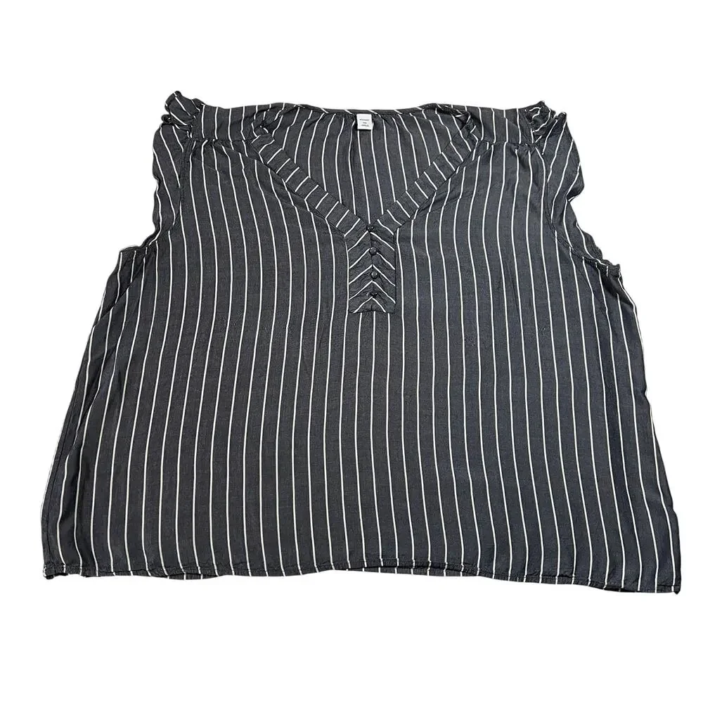 Old Navy V-Neck Stripe Cap Sleeve Blouse Size XXL Coastal Nautical Casual Party - Picture 2 of 11